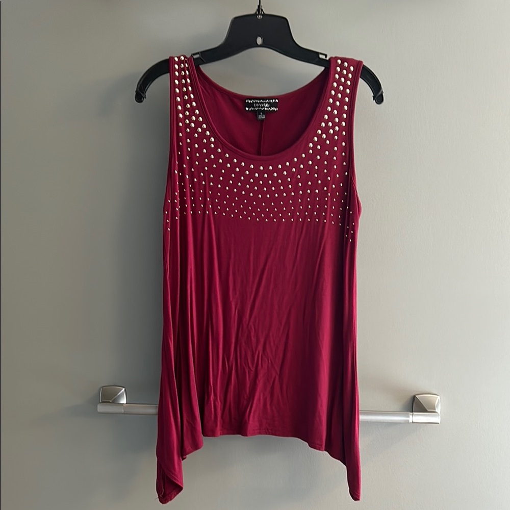 EUC Women's Burgundy Sleeveless Top with Studded Detail Size S